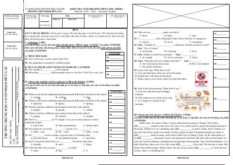 Đề thi Học kì 1 Tiếng Anh 6 năm 2025-2026 trường THCS Phạm Hữu Lầu (TP Hồ Chí Minh)